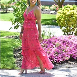 NWT Lulus pink floral ruffle maxi hi low dress xl